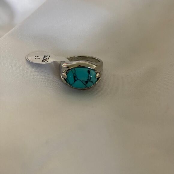 Jewelry - Boho Western Native Silver Toned Faux Turquoise Teal Blue Stone Ring Size 17